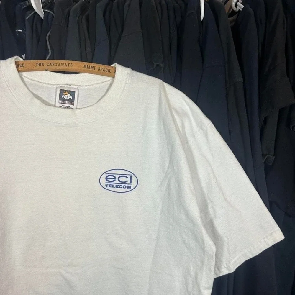 Vintage 90s grail box logo ECI Telecom Miami Beach graphic tee techwear Size L - Picture 2 of 8